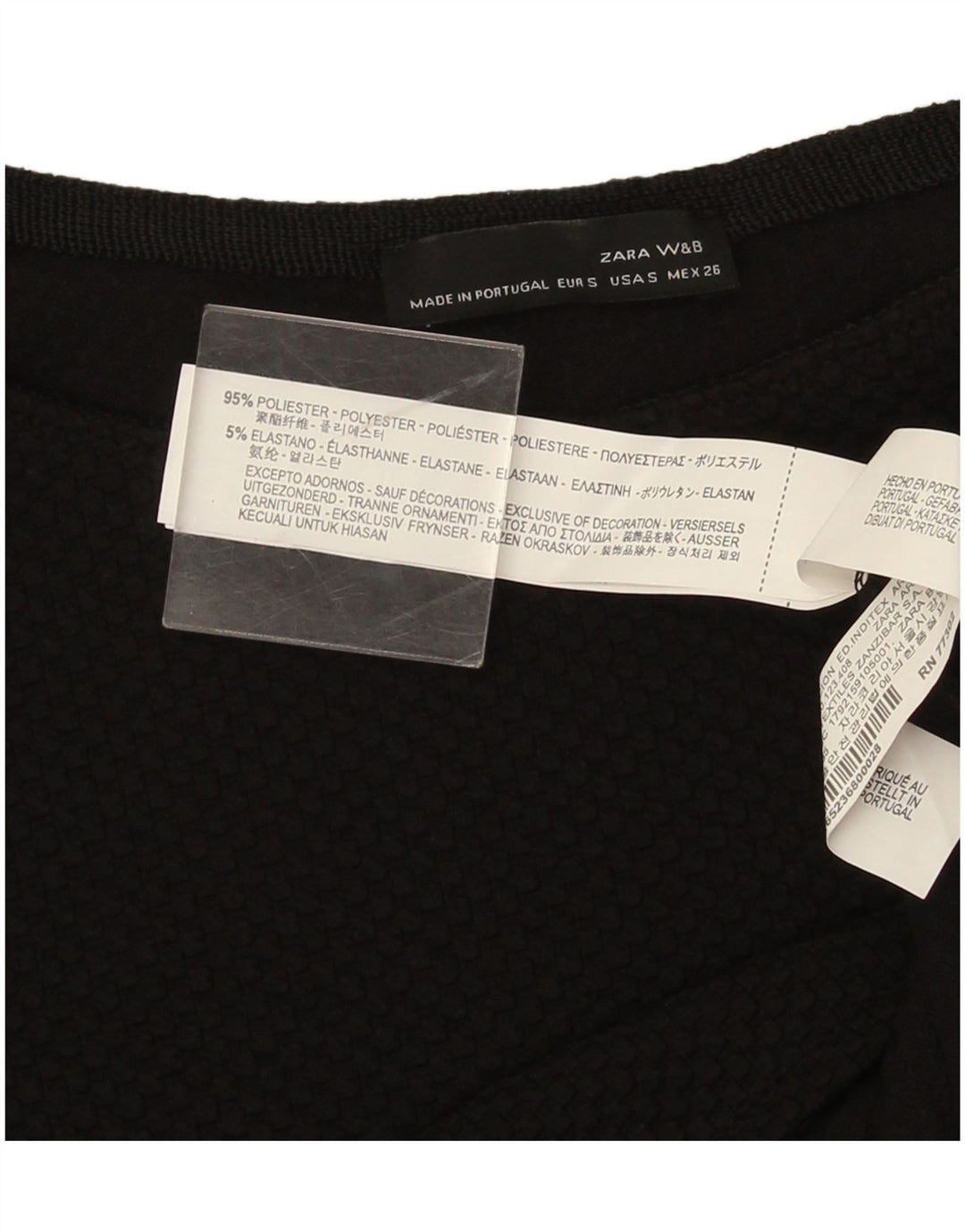 Top pentru femei Zara cu mâneci 3/4 UK 10, poliester negru mic
