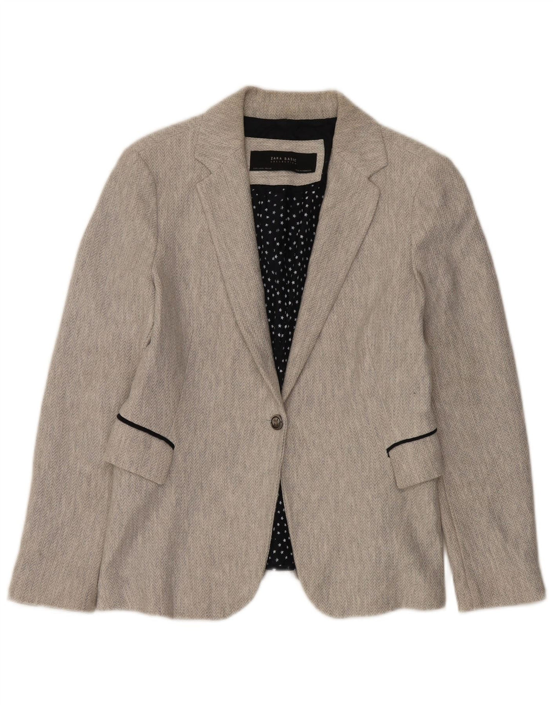 Sacou blazer pentru femei Zara, cu 1 nasture, UK 16, mare, gri, oase