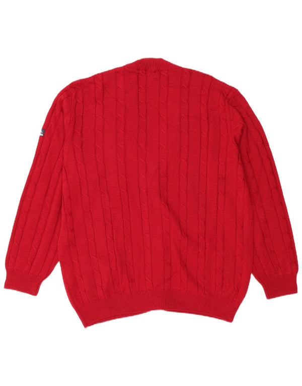 NAVIGARE Mens Cardigan Sweater XL Red Merino Wool