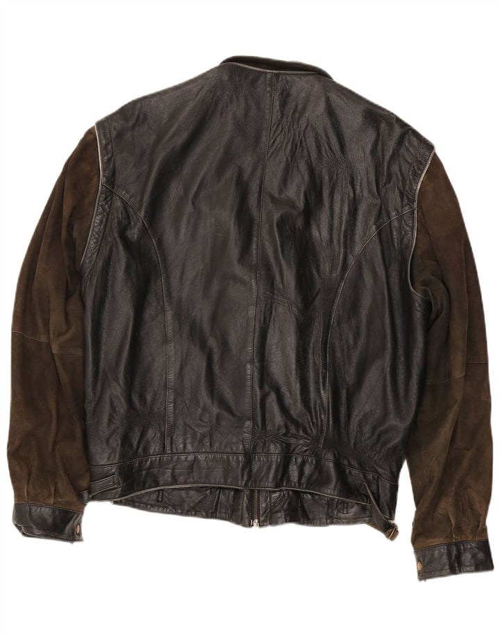 Jachetă de piele vintage pentru bărbați IT 56 3XL din piele neagră color bloc