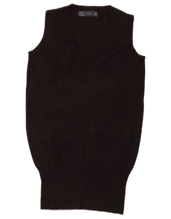 ZARA Femei Vest Tank Top UK 8 Small Black Rayon