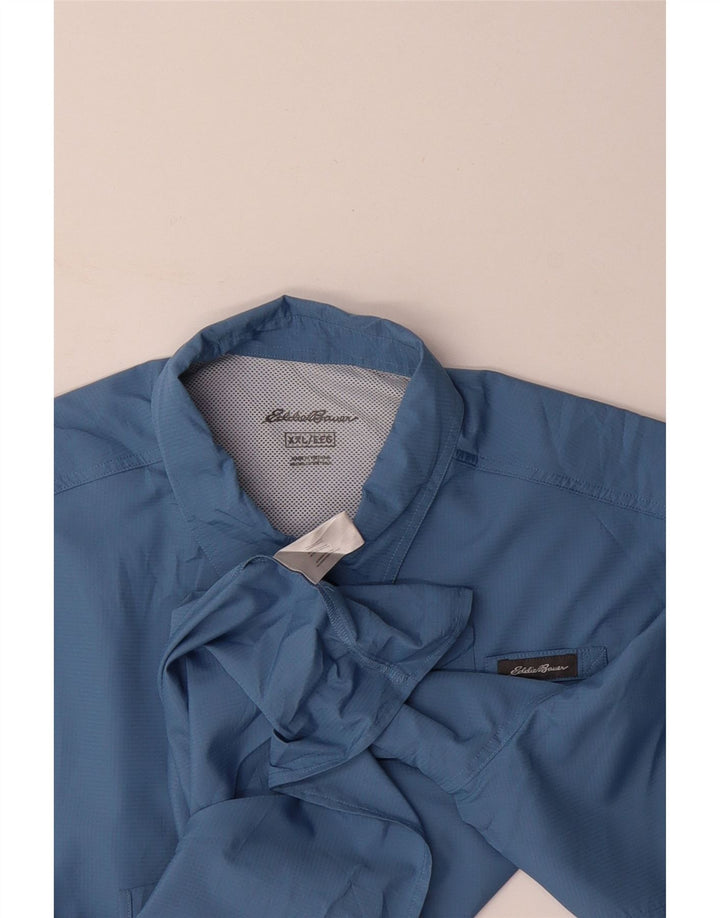 EDDIE BAUER Mens Big & Tall Short Sleeve Shirt 2XL Blue Polyester