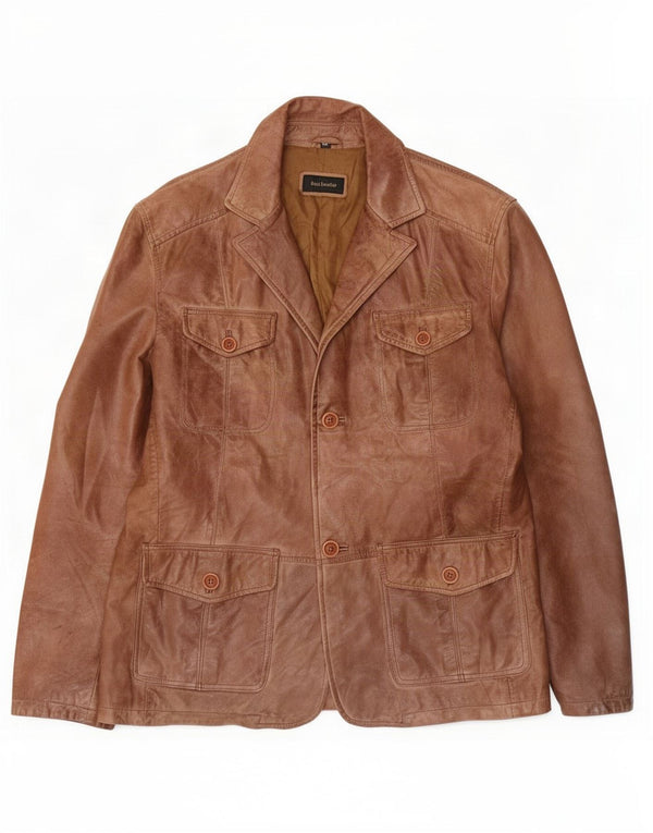 Blazer vintage pentru bărbați din piele cu 2 nasturi, UK 40, maro mare