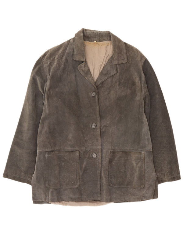 Blazer Vintage pentru femei cu 3 nasturi din piele intoarsa, UK 16, mare, gri