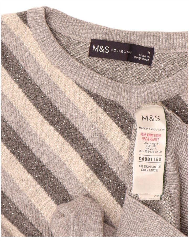 Pulover pentru femei Marks & Spencer cu decolteu triplu UK 8 mic, gri cu dungi