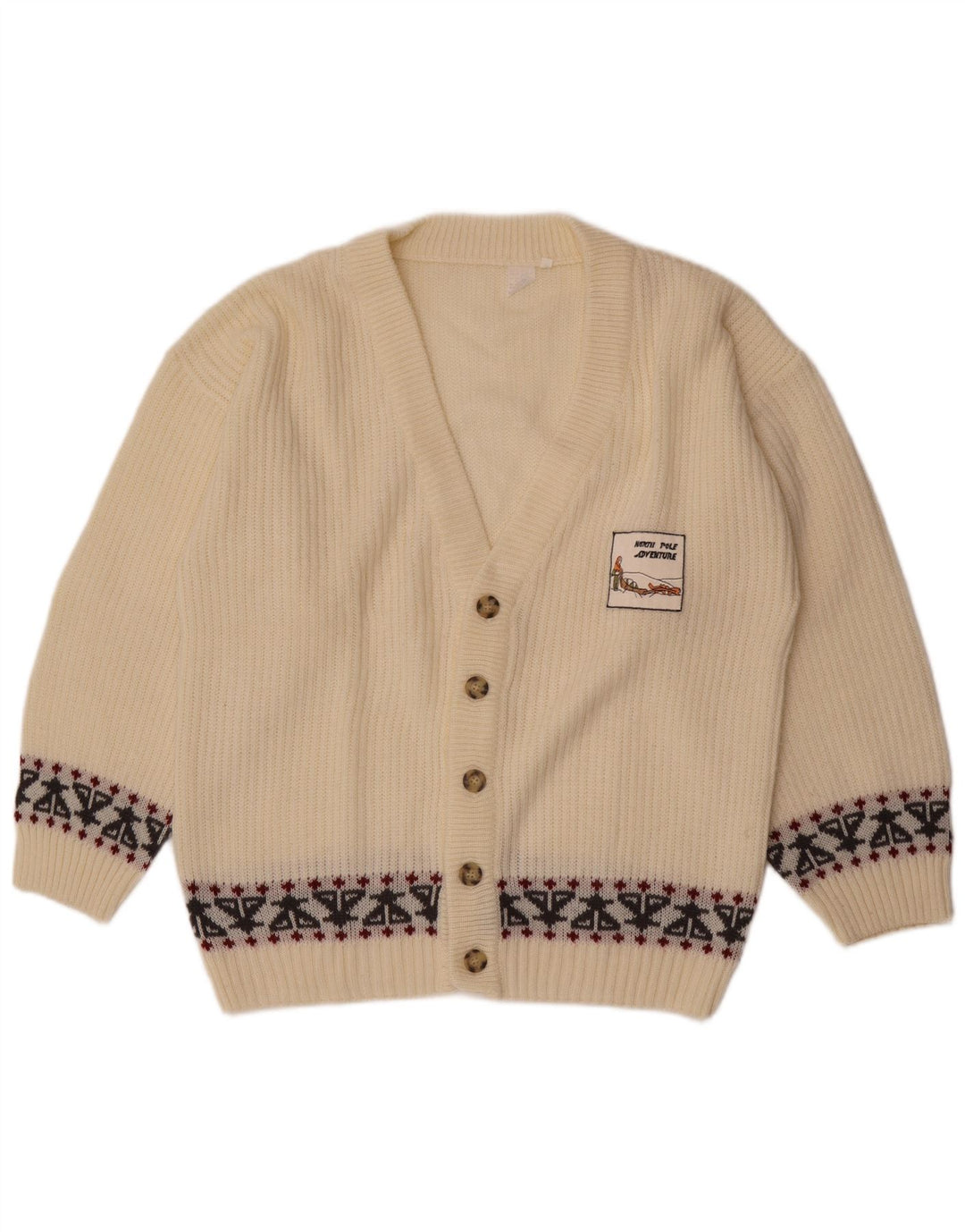 Pulover Cardigan Vintage pentru bărbați Medium White Fair Isle