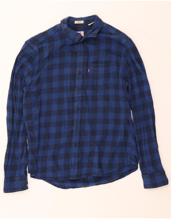 Cămașă pentru bărbați Levi's Slim Fit Flannel Bumbac Vichy, albastru bleumarin mediu