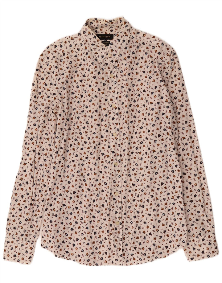 Cămașă Massimo Dutti Bărbați Bumbac Floral Alb Mediu