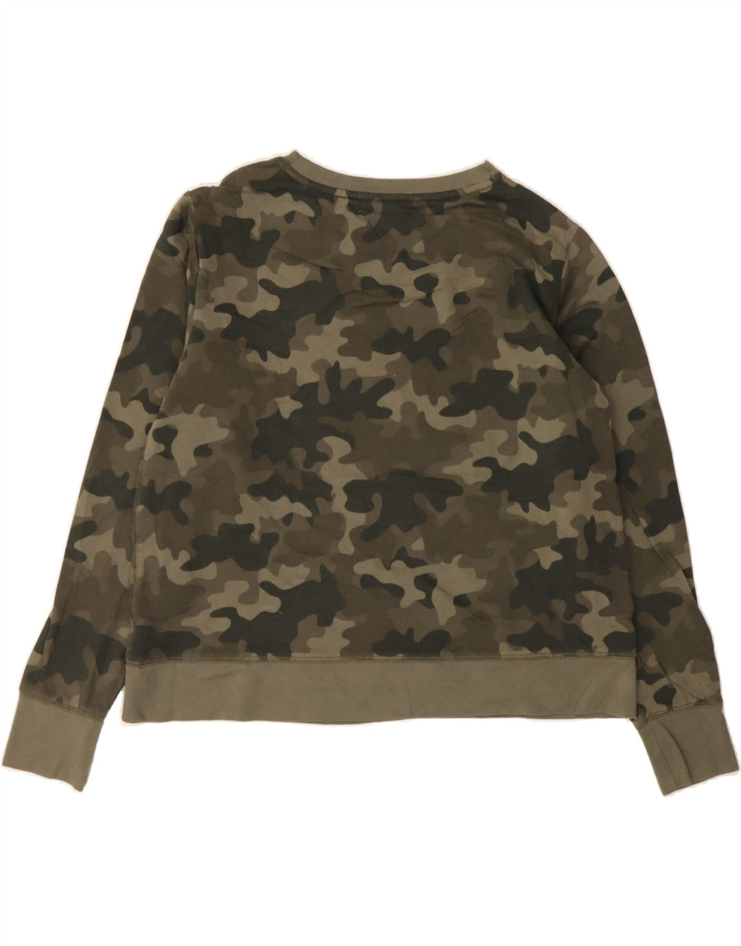 EDDIE BAUER Womens Crop Sweatshirt Jumper UK 14 Medium Green Camouflage Vintage Eddie Bauer and Second-Hand Eddie Bauer from Messina Hembry 