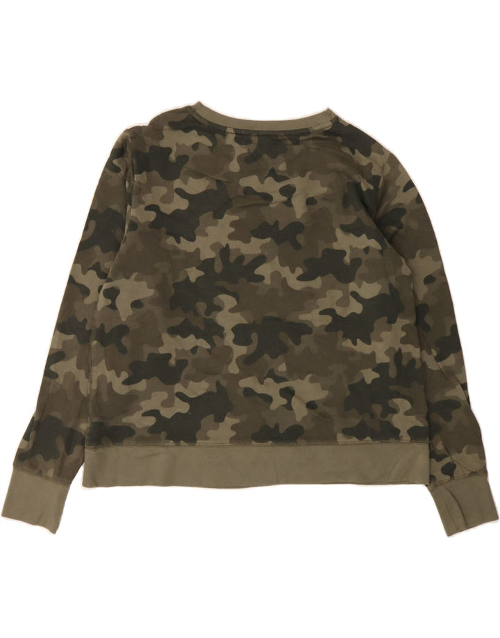 EDDIE BAUER Womens Crop Sweatshirt Jumper UK 14 Medium Green Camouflage Vintage Eddie Bauer and Second-Hand Eddie Bauer from Messina Hembry 