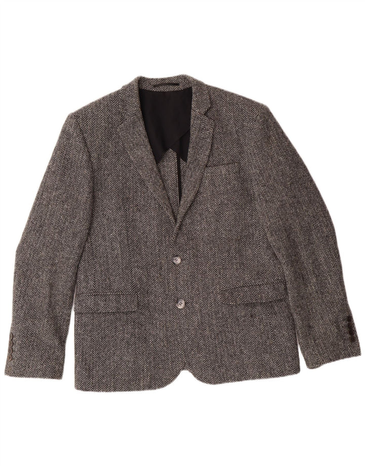 HARRIS TWEED Blazer Jacket pentru bărbați UK 40 Large Gris Herringbone Classic