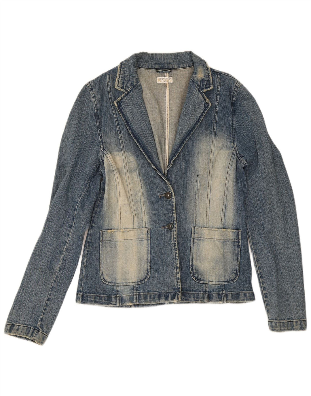 Topshop Jachetă de bluză pentru femei cu 2 nasturi, UK 14, bumbac albastru mediu