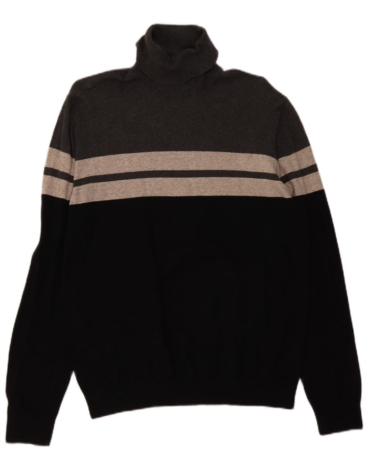 Pulover pentru bărbați Marks & Spencer cu gât rulat, mare, negru, color block