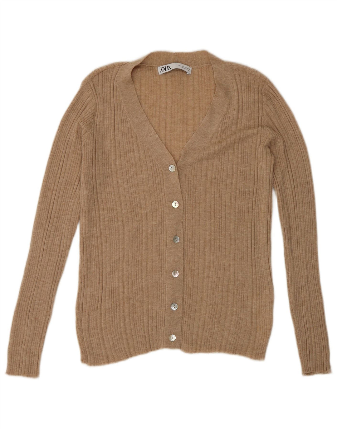 Pulover cardigan pentru femei Zara UK 10 mic, bej, nailon