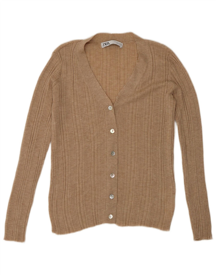 Pulover cardigan pentru femei Zara UK 10 mic, bej, nailon