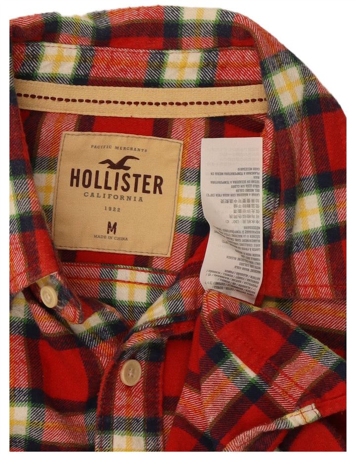 Cămașă Hollister pentru bărbați din flanel, bumbac roșu mediu cu carouri