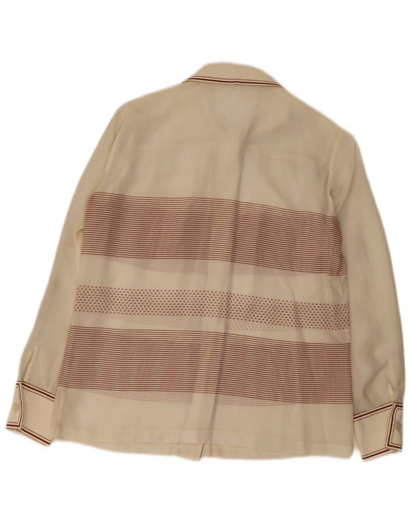 Bluză de cămașă vintage pentru femei UK 14 Medium Off White Striped