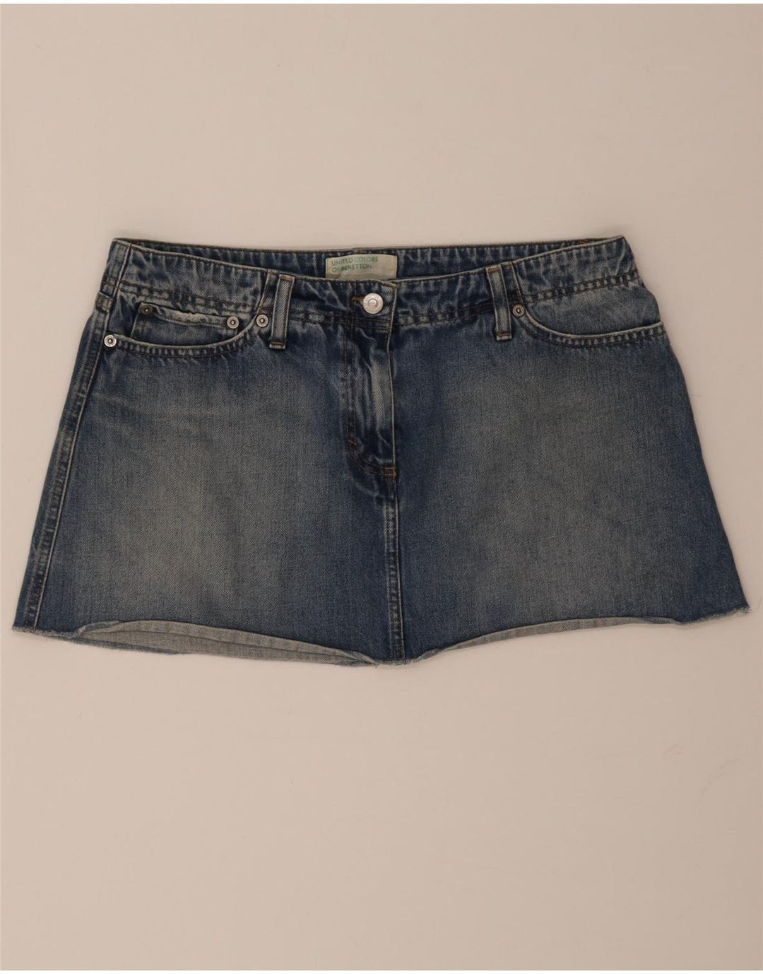 Fusta mini din blugi pentru femei Benetton IT 46 Large W32 Blue Bumbac