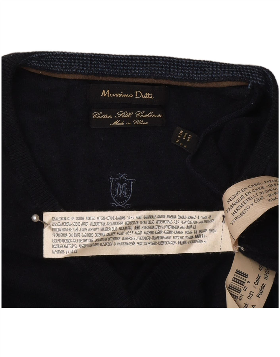 Pulover cu decolteu în V Massimo Dutti pentru bărbați, bumbac, albastru bleumarin