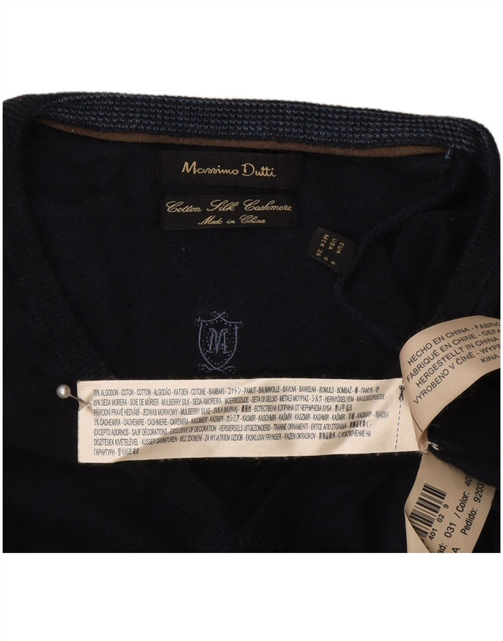 Pulover cu decolteu în V Massimo Dutti pentru bărbați, bumbac, albastru bleumarin