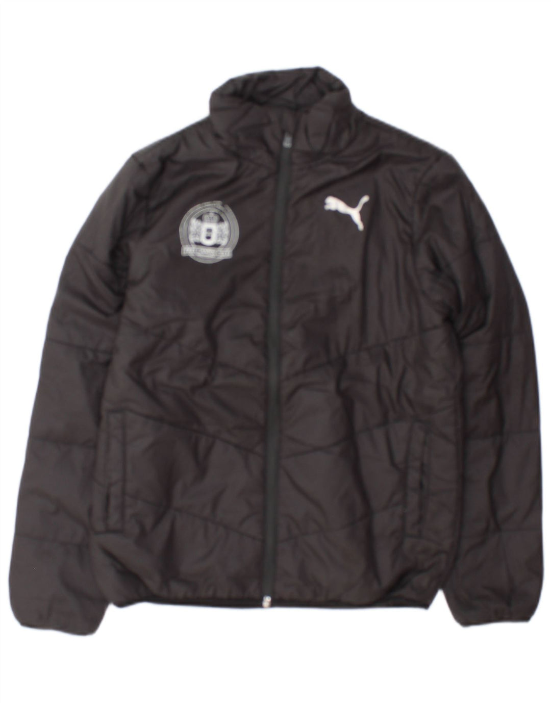 Jachetă căptușită cu grafică Puma pentru băieți 11-12 ani, poliester negru