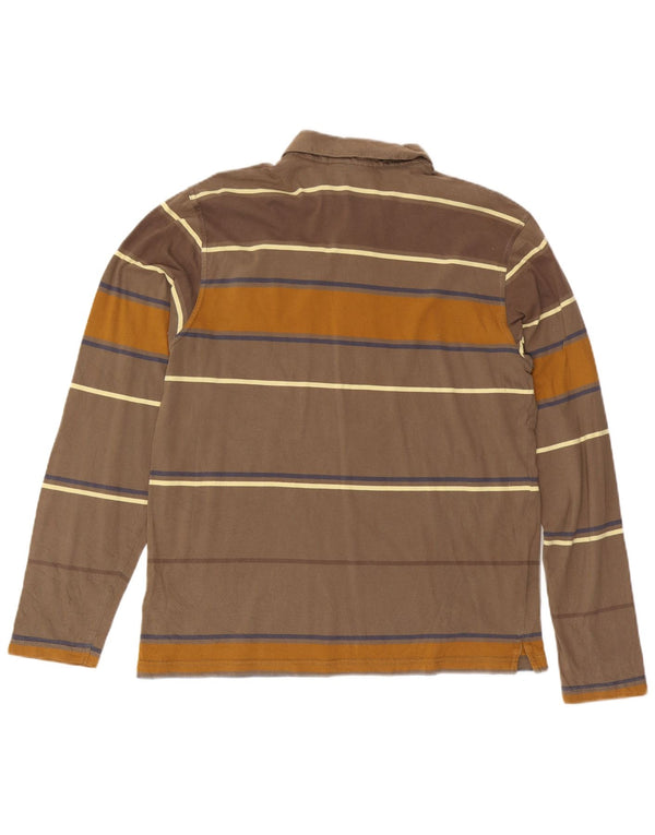 Helly Hansen tricou polo rugby cu mânecă lungă pentru bărbați, bumbac cu dungi maro mari