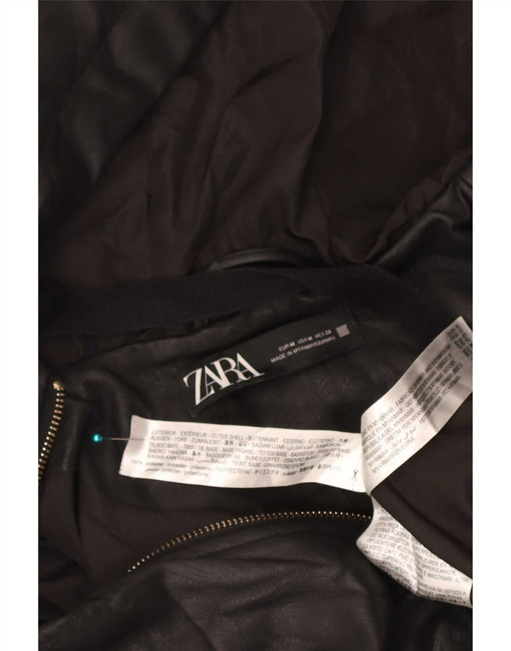Jachetă din piele artificială pentru femei Zara UK 14 Poliester mediu negru