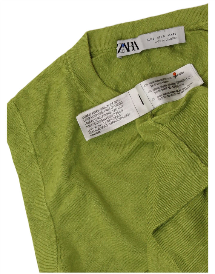 ZARA Crop Vest Tank Top pentru femei UK 10 Small Green Viscose