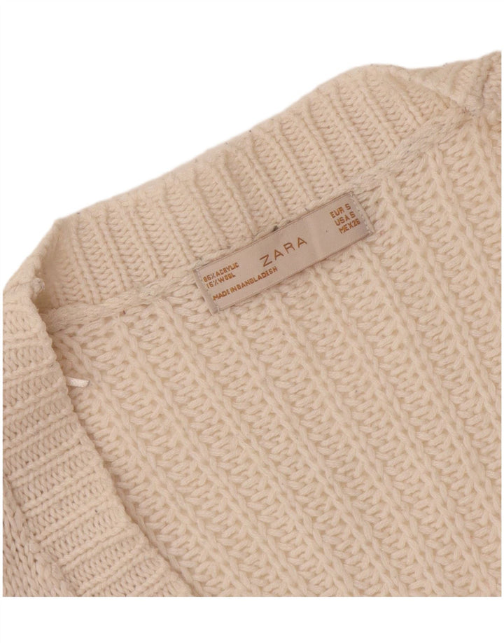 Pulover cardigan pentru femei Zara UK 10 Mic, alb, acrilic