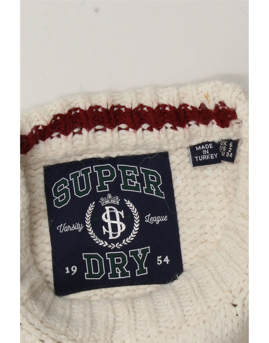 Pulover pentru damă SUPERDRY cu decolteu triplu UK 6 XS, alb, bloc de culoare