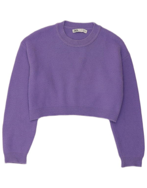 Pulover ZARA pentru damă, crop supradimensionat, cu decolteu, mic, violet