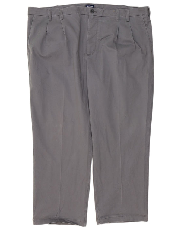 Izod Mens Straight Pegged Chino Trousers W46 L30 Grey Cotton