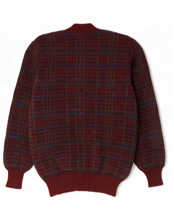 Cardigan Vintage pentru bărbați, cu carouri mari, bordeaux