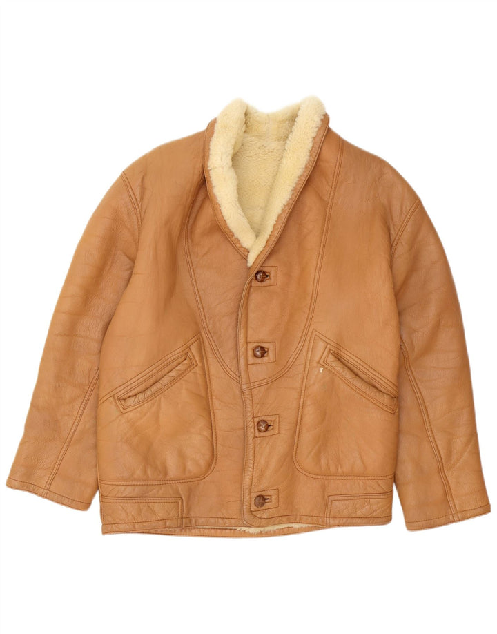 Jachetă vintage pentru bărbați din shearling UK 40 mare maro