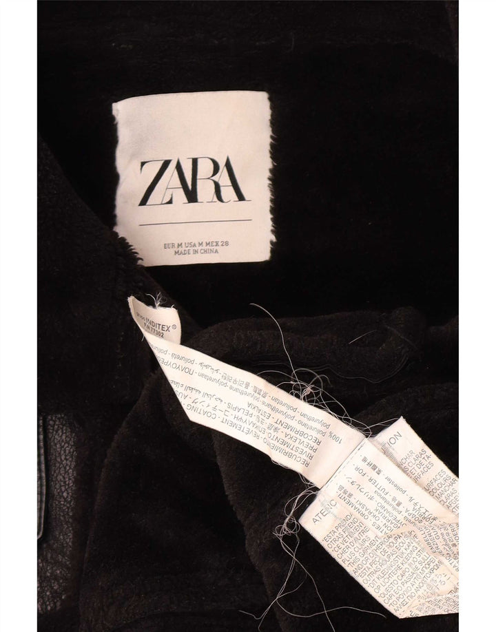 Jachetă Sherpa pentru femei din piele artificială Zara UK 14 Poliuretan mediu negru