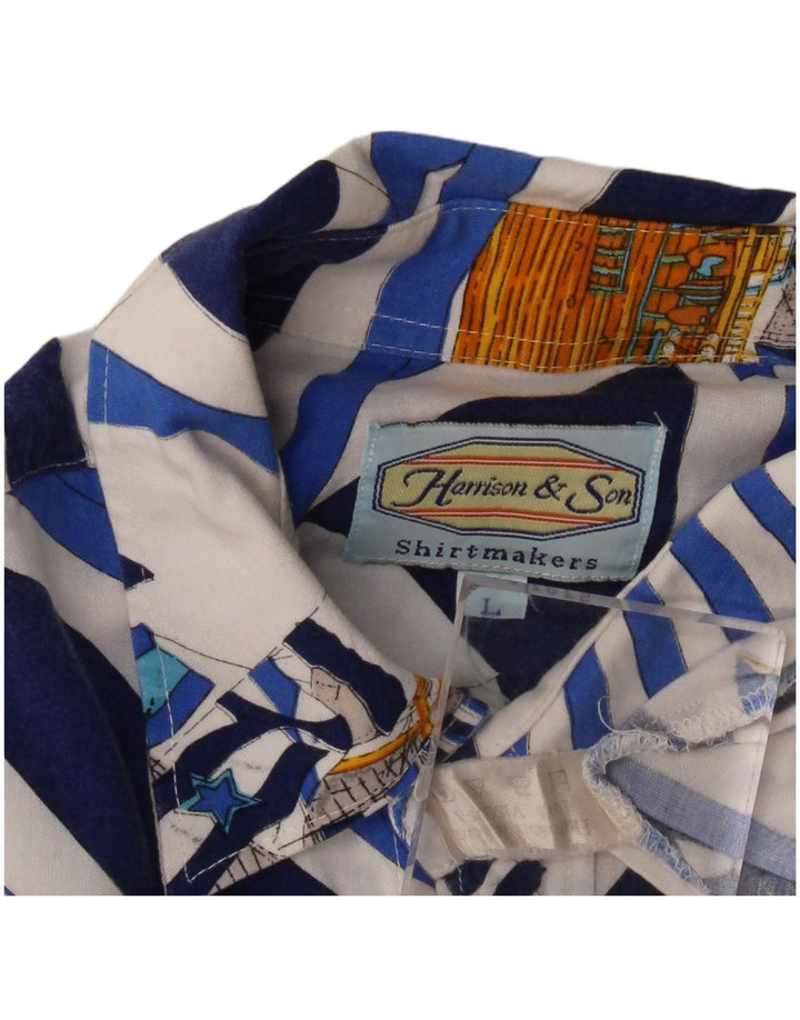 Cămașă cu mânecă scurtă pentru bărbați Harrison & Son, mare, albastru, viscoză