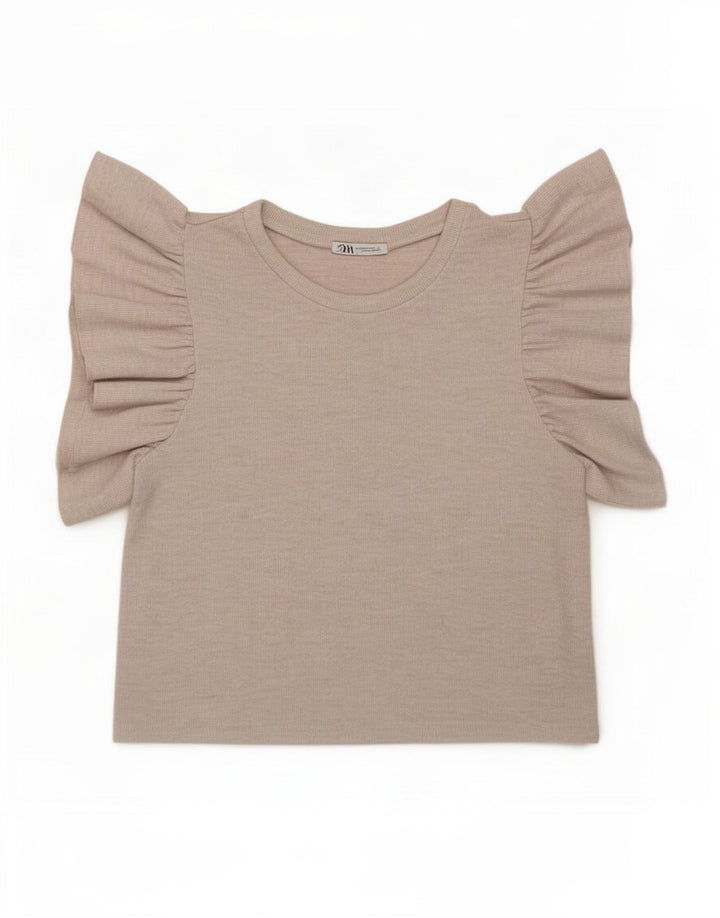 Top tricou pentru femei Zara UK 12 Medium Bej Poliester