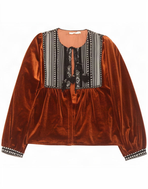 Top cardigan vintage pentru femei UK 16 mare, maro, poliester geometric