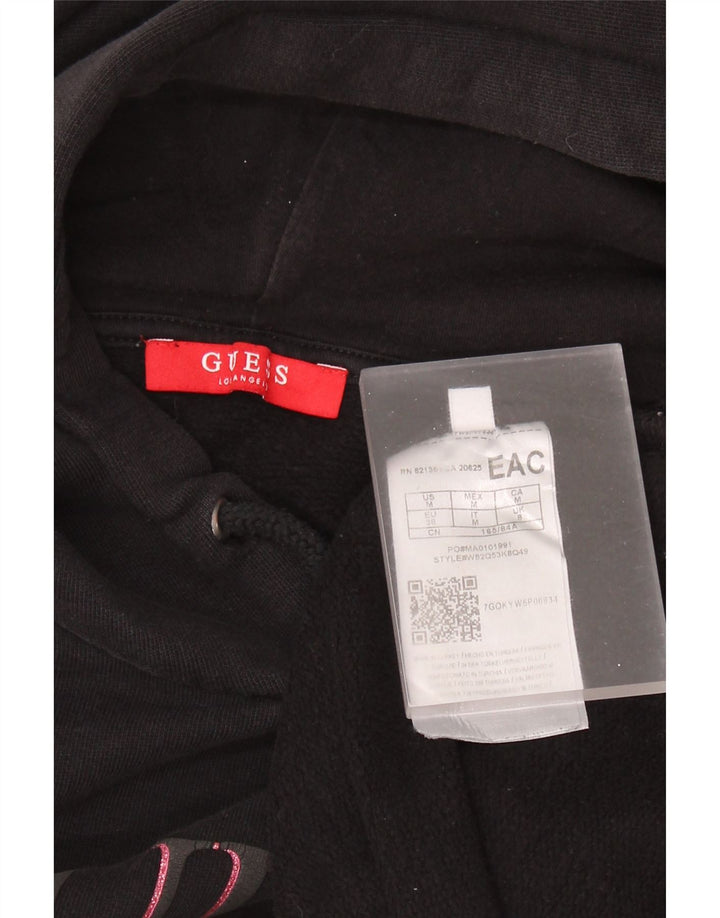 Pulover GUESS pentru femei, supradimensionat, cu mâneci 3/4, cu glugă, cu grafică, UK 8, negru