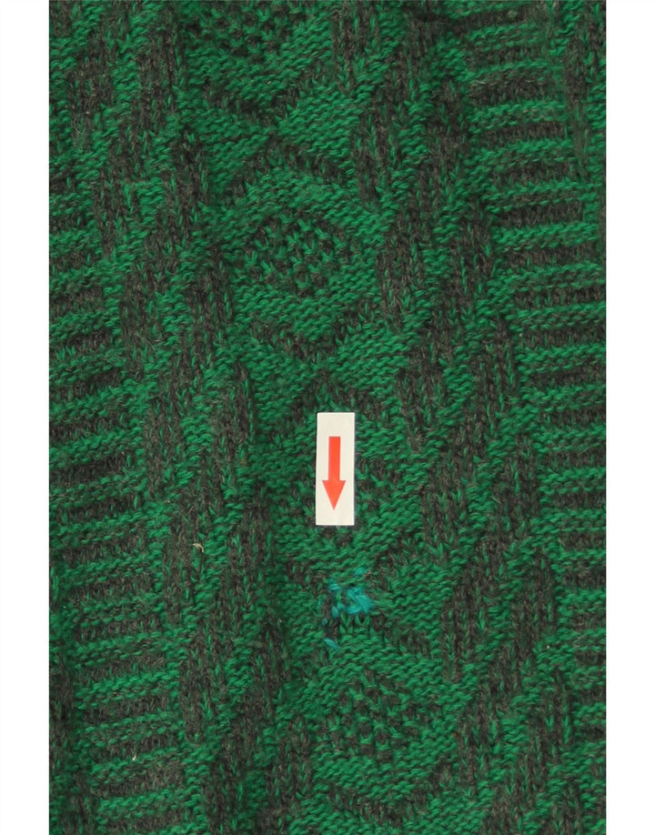 Pulover vintage pentru bărbați cu decolteu triplu, verde mediu geometric