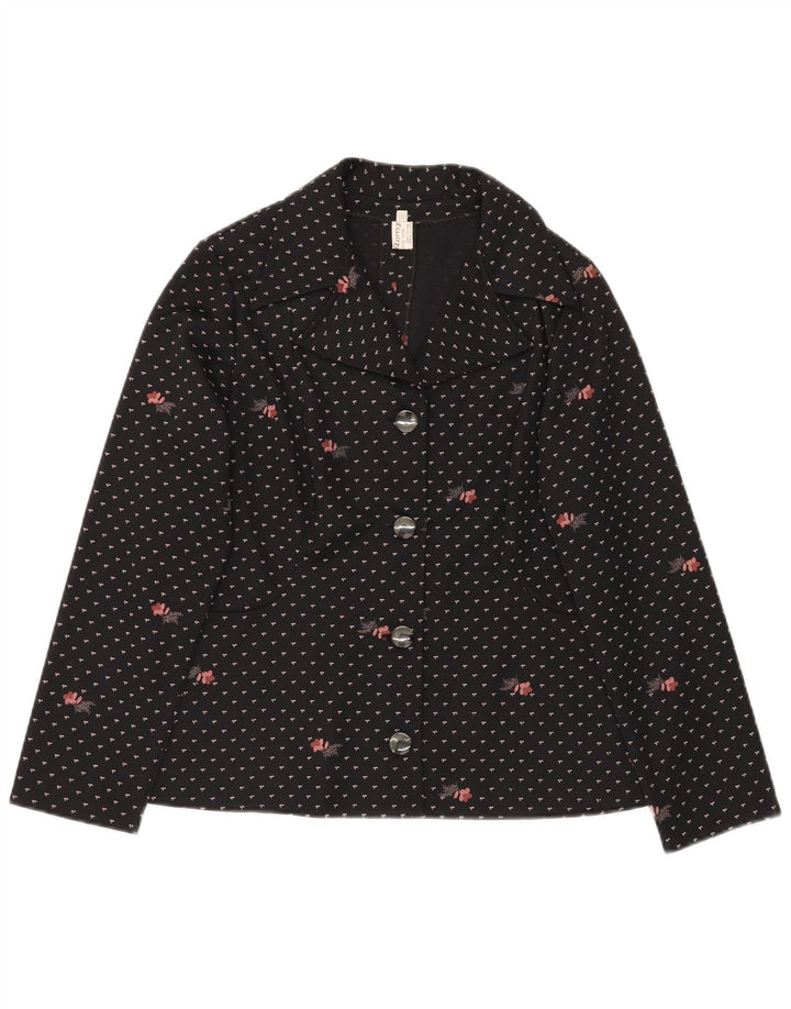 Jachetă Blazer pentru femei Romy cu 4 nasturi UK 14, mare, negru, cu flori din poliester