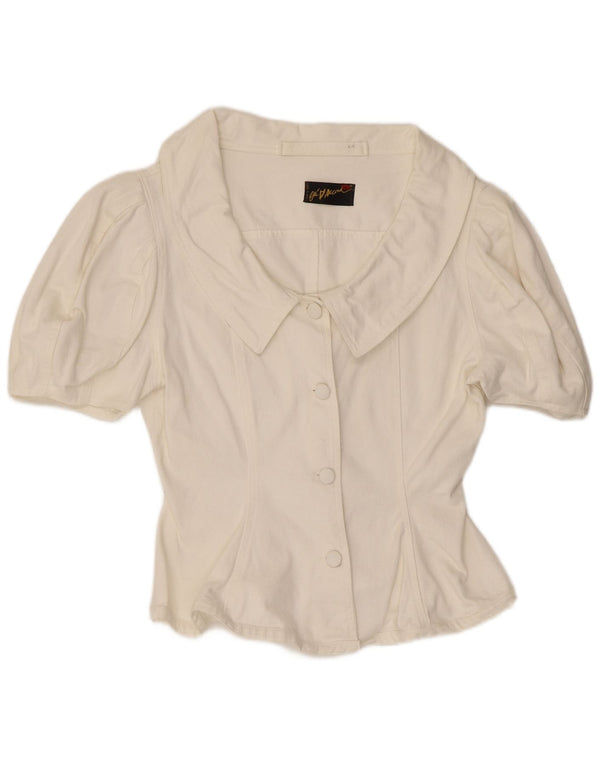 Bluză cămașă vintage pentru femei cu mânecă scurtă UK 12 Medium White