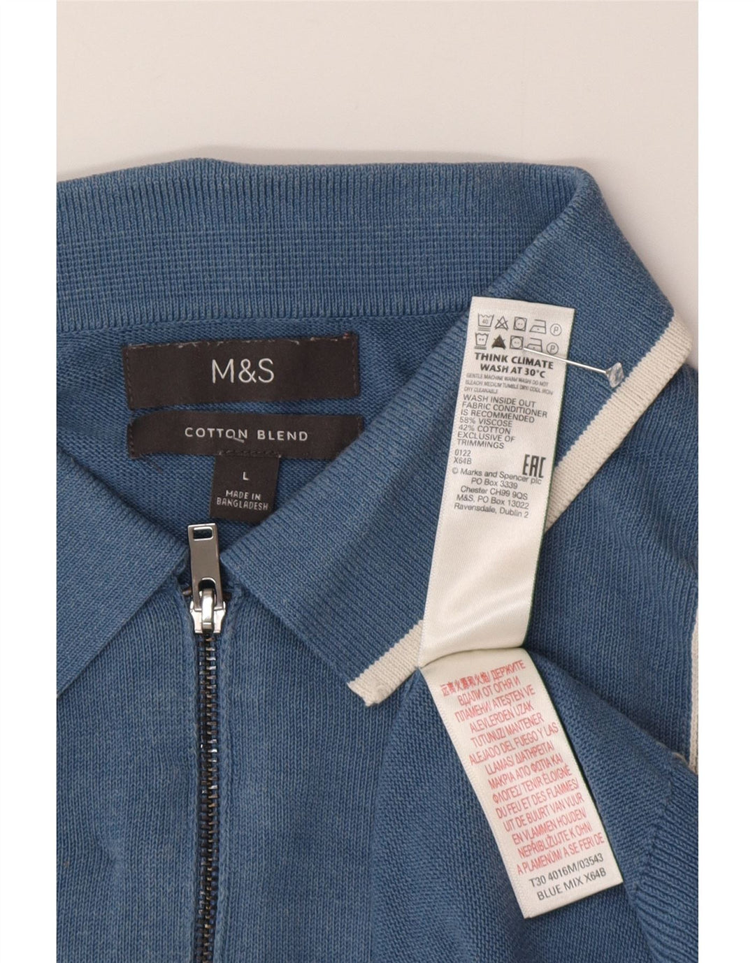 Marks & Spencer Pulover cu gât polo pentru bărbați, mare, albastru