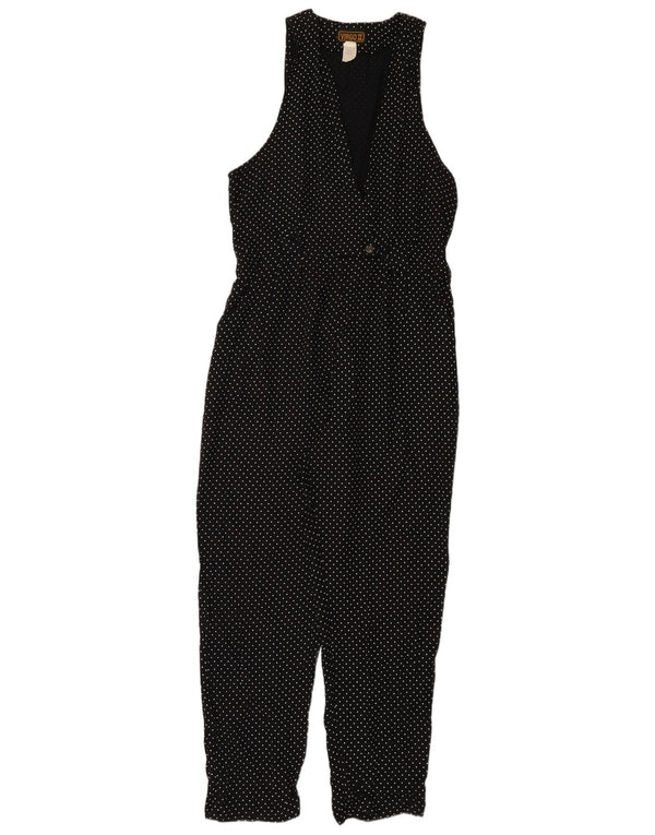 Salopetă vintage pentru femei fără mâneci UK 12 Medium Black Polka Dot Acetat