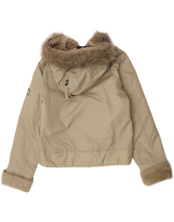 Jachetă de vânt cu glugă Dkny pentru femei UK 14 Medium Khaki Nylon