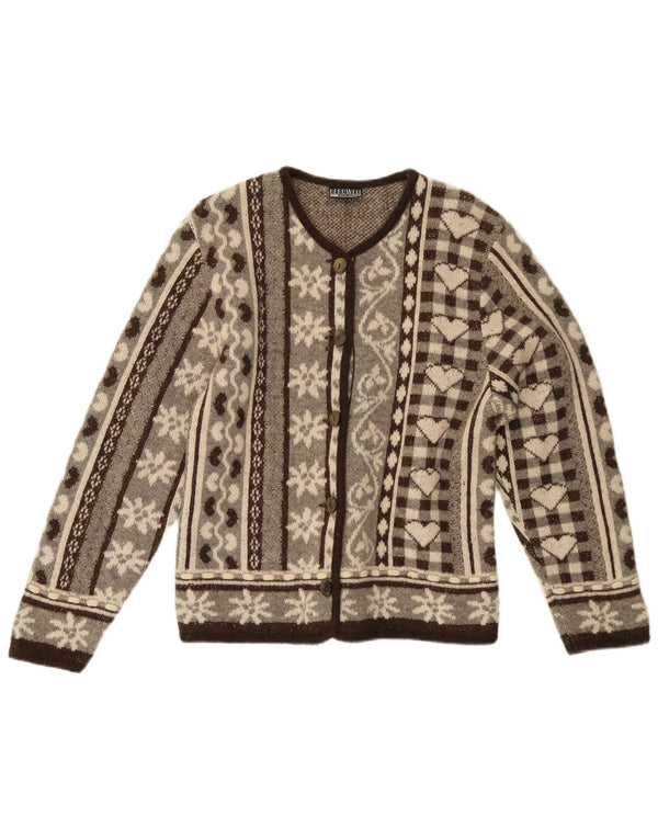 Pulover cardigan pentru femei VINTAGE EU 38 Maro Mediu Lână Fair Isle