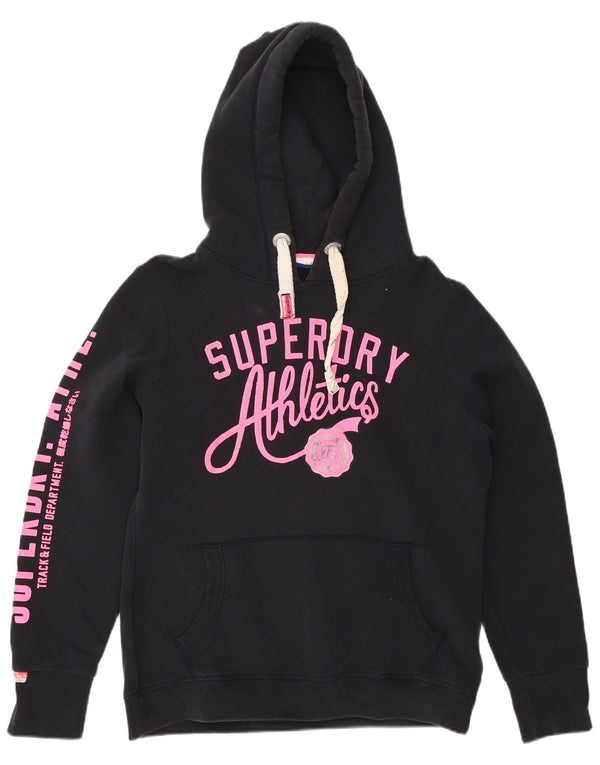 SUPERDRY Pulover cu glugă cu grafic pentru femei UK 18 XL bumbac negru