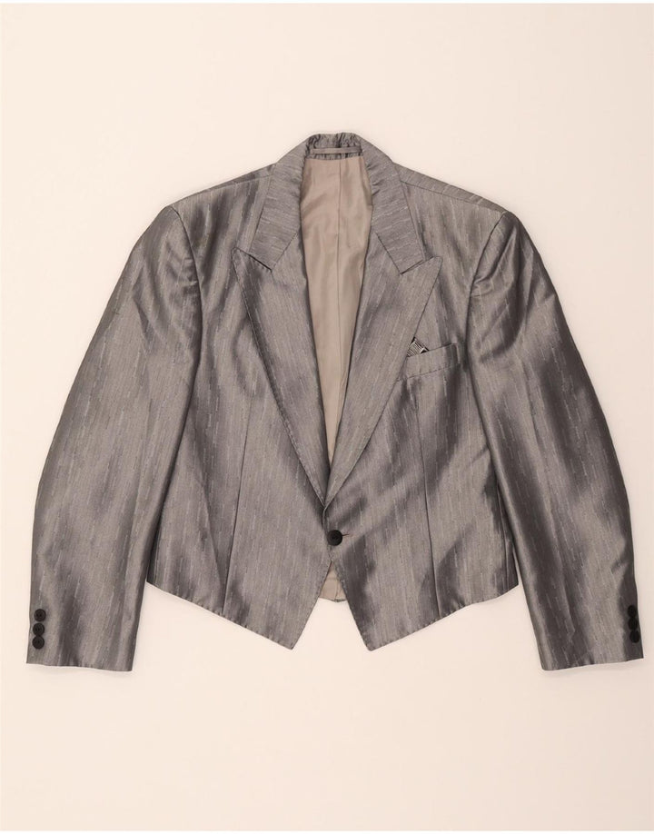 MASTERHAND Womens 1 Button Blazer Jacket UK 14 Medium Grey Polyester Vintage MASTERHAND and Second-Hand MASTERHAND from Messina Hembry 
