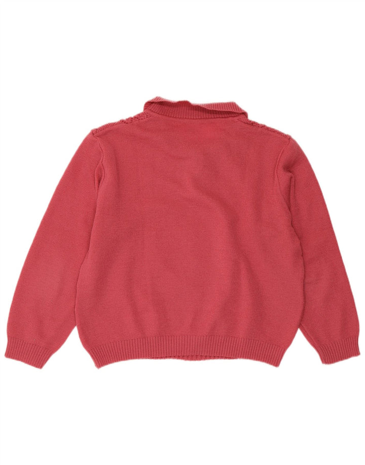 VINTAGE Pulover crop pentru femei cu gât polo, UK 16, mare, roz