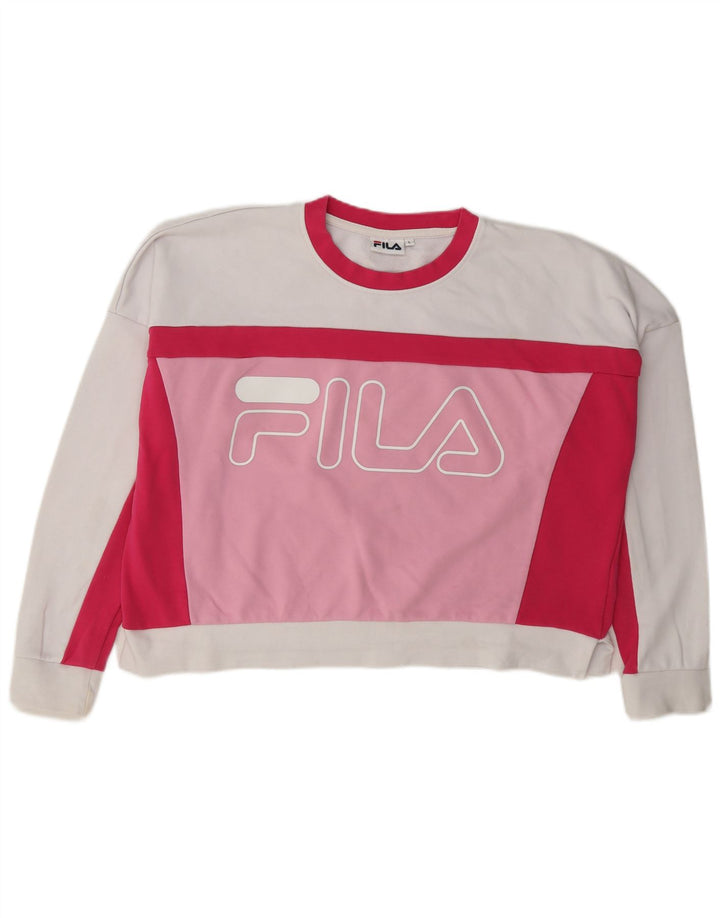 Pulover oversize Crop Fila pentru femei UK 16, mare, alb, color block